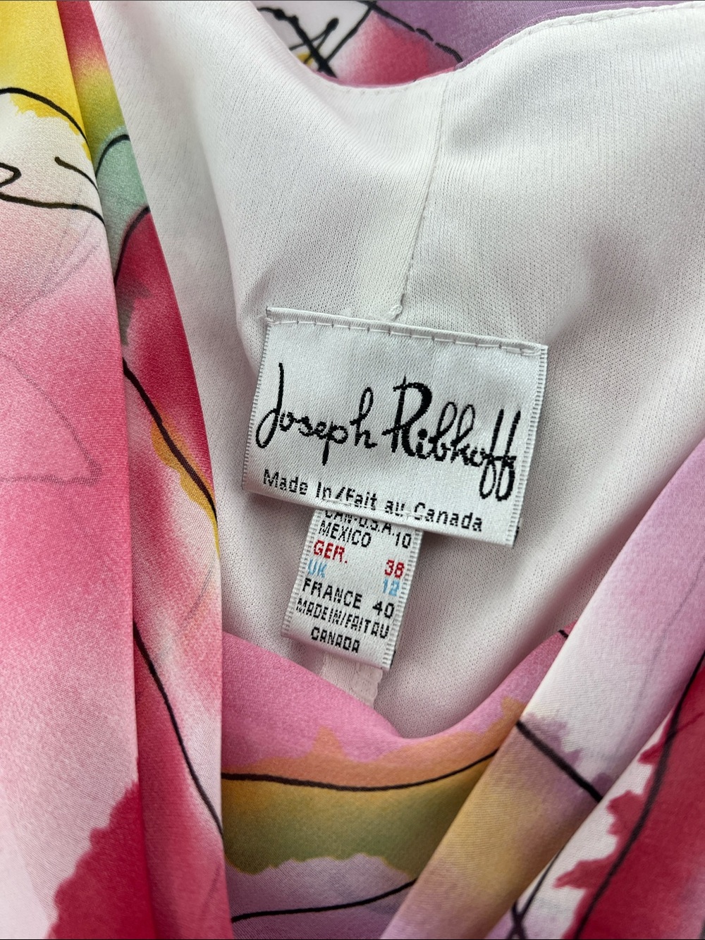 Joseph Ribkoff Pink Floral Tiered Chiffon Cowl Neck Dress 90s fairy whimsical - Picture 8 of 13